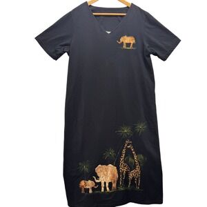 Karla Marie Animal Print Dress Palm Trees Short Sleeve Casual Shift‎ Dress XL